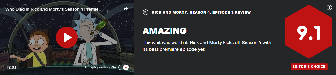 IGN 9.1分！《瑞克与莫蒂》第四季首集表现不负众望