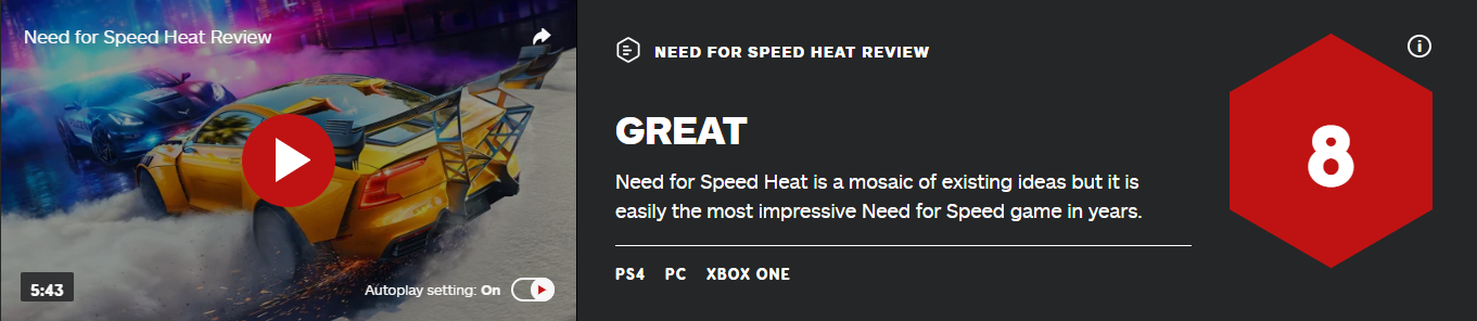 《极品飞车：热度》IGN 8分：几年来最好的《极品飞车》