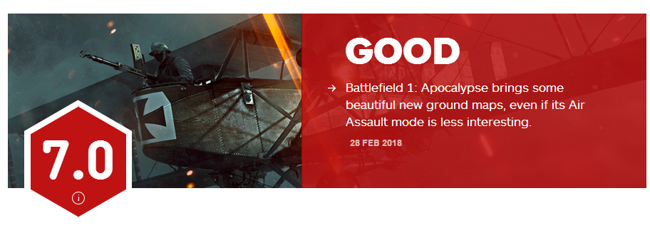 7分 《战地1》DLC启示录 IGN评分出炉 空袭模式